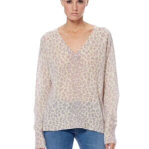 360 Cashmere - "Sylvia" V-Neck Cashmere Pullover in Purple Haze Leopard Print, S